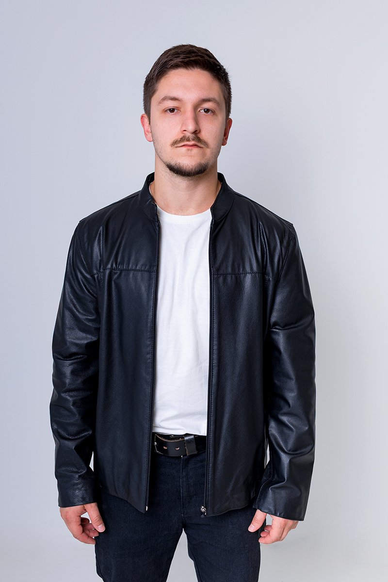 45サイズ Jaqueta de Couro Masculina Preta Lisa